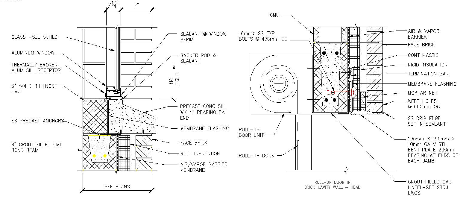 Roll-Up Door in Brick Cavity Wall Design Detail In AutoCAD DWG File