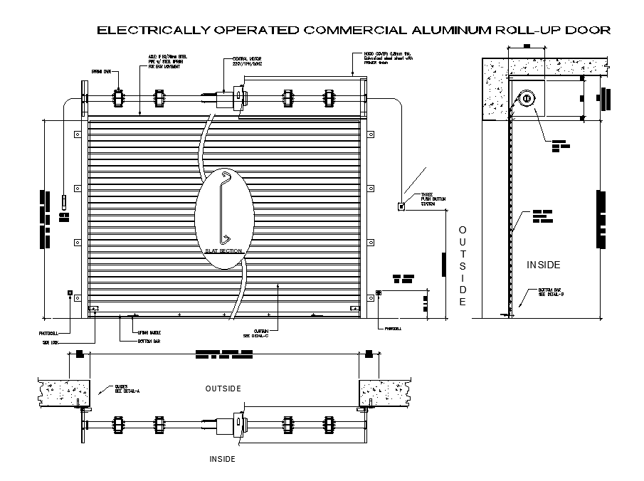 Roll-up door detail drawing presented in this AutoCAD drawing file. Download this 2 d AutoCAD drawing file.
