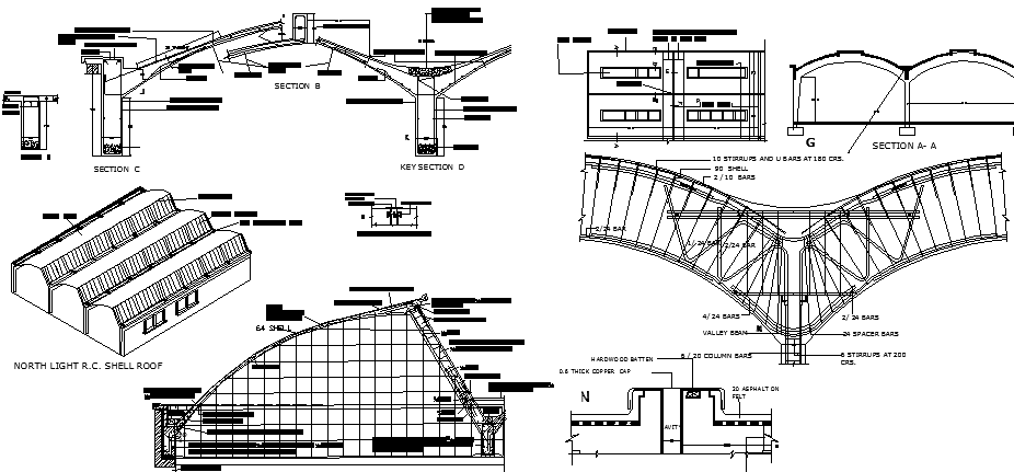 Roof Architecture Concrete Construction Details of Hospital dwg file