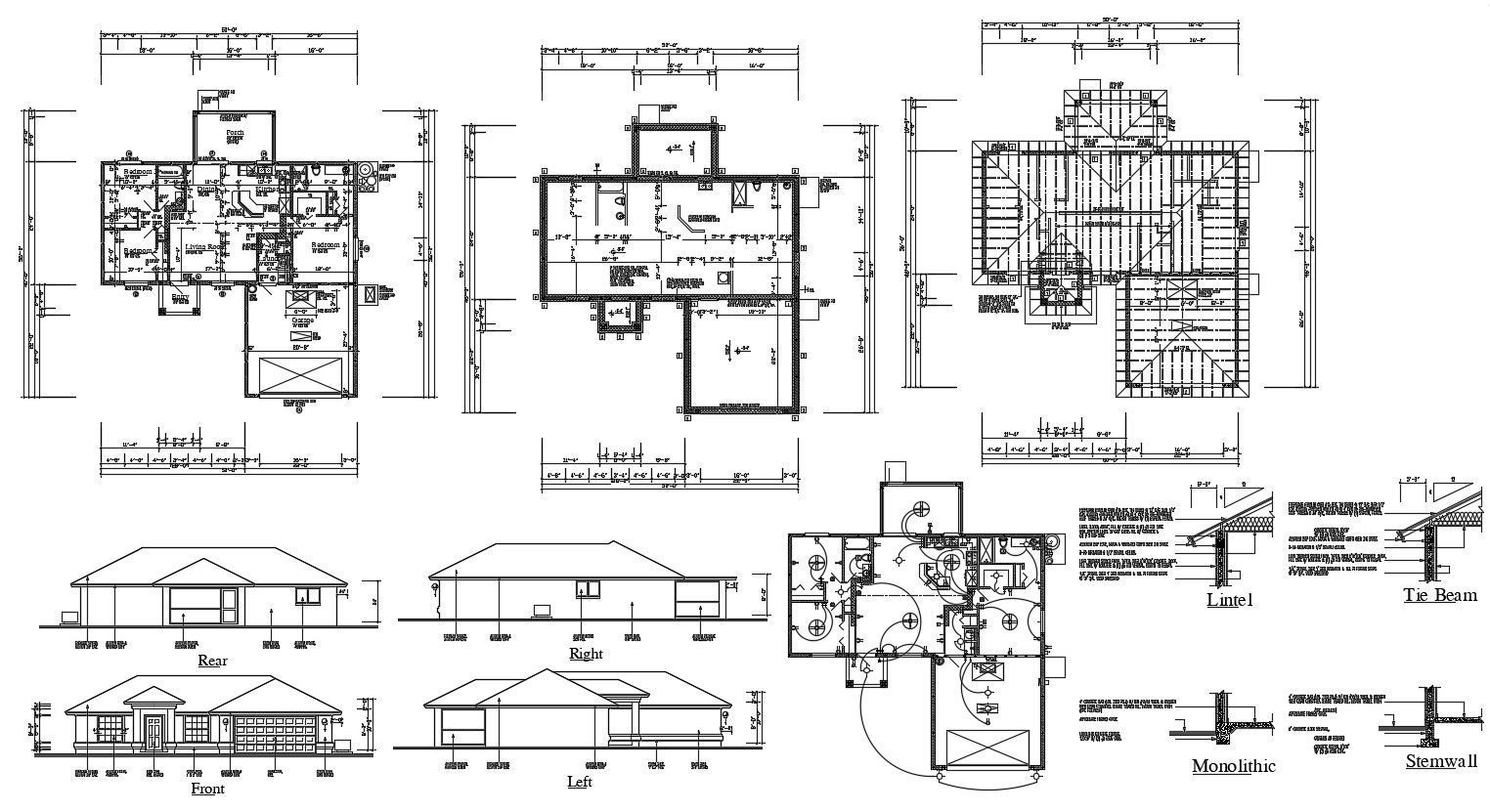 Roof House Design AutoCAD Drawing Plan