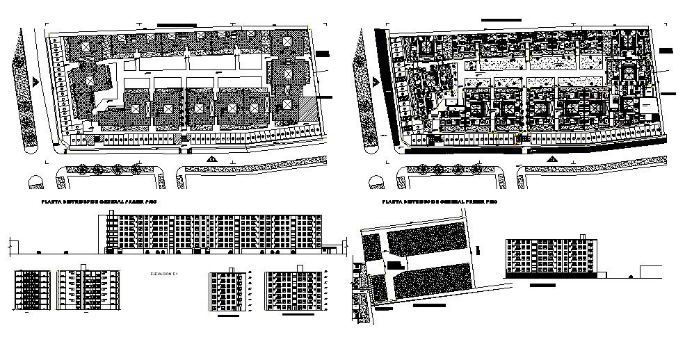 Roof Plan of a multistorey residential building with section and elevation