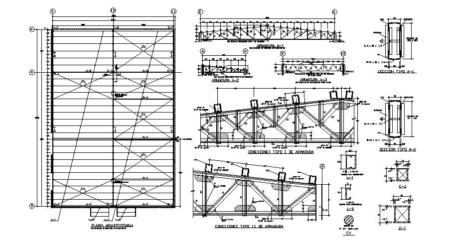 Roof and wall construction details of industrial plant dwg file