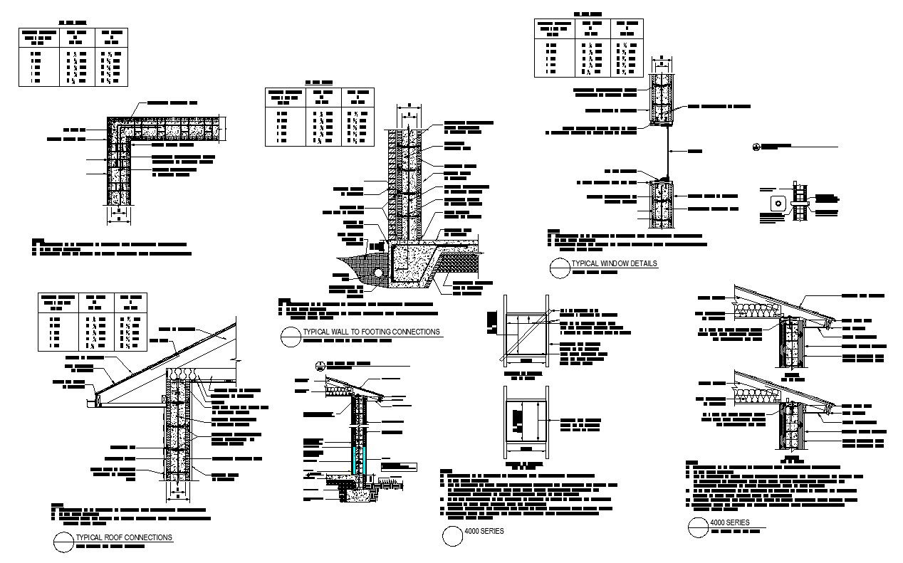 Roof connection and other structural units detail CAD block layout file in autocad format
