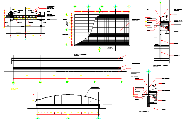 Roof construction and sectional details of shopping center dwg file