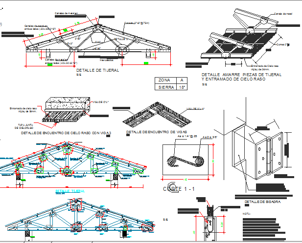 Roof construction details of administration office dwg file