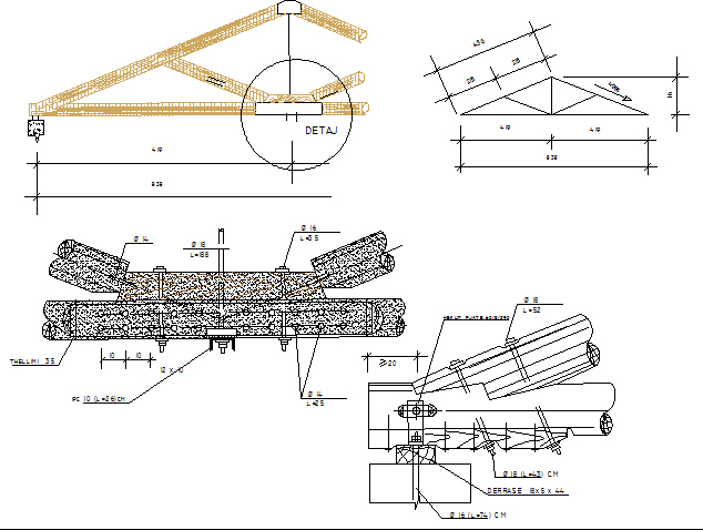 Roof construction details of house project dwg file