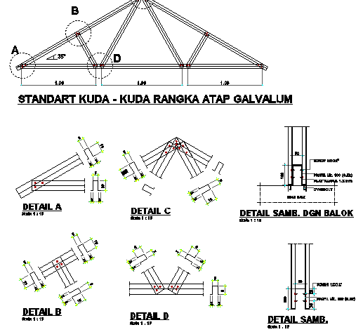 Roof construction details of shopping center details dwg file