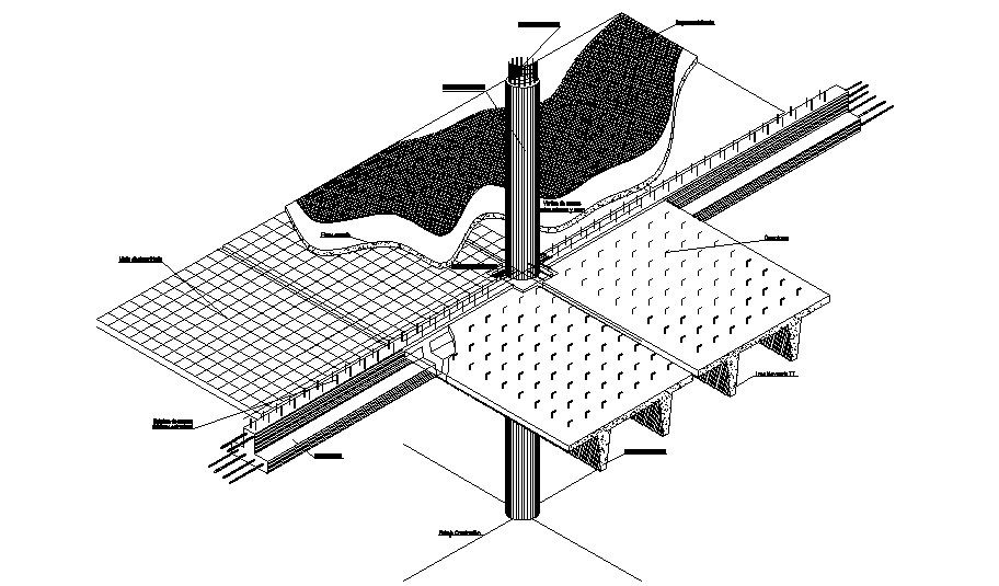 Roof construction details with concrete pillar dwg file
