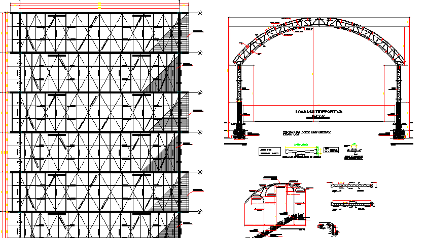Roof construction with slabs of sports center dwg file