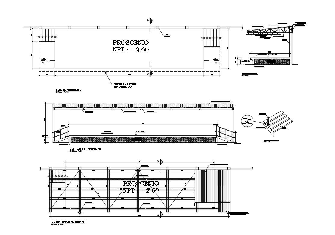 Roof coverage structure and construction details with procesino cad drawing details dwg file