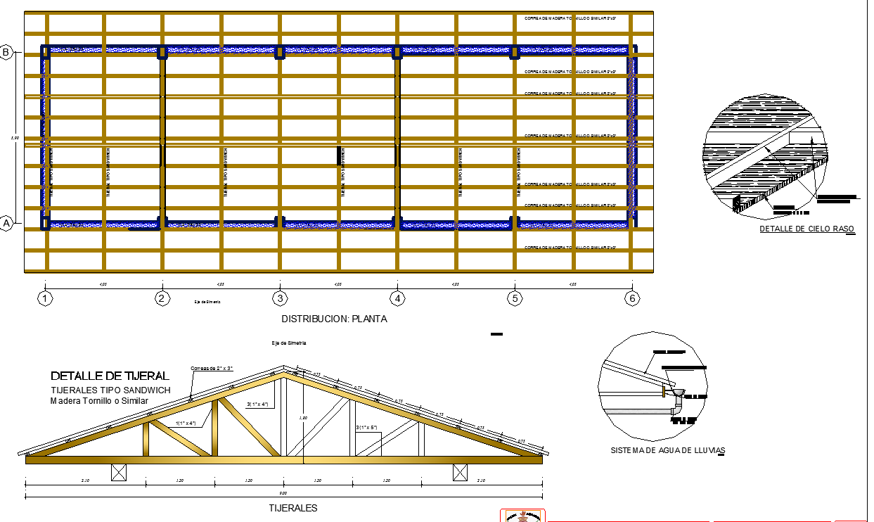 Roof elevation and section detail dwg file