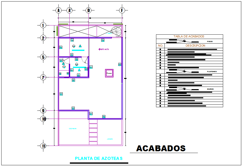 Roof finishing plan with architectural view for house dwg file