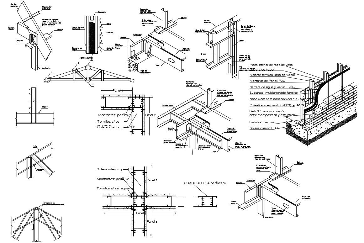 Roof gable and brick wall design dwg file