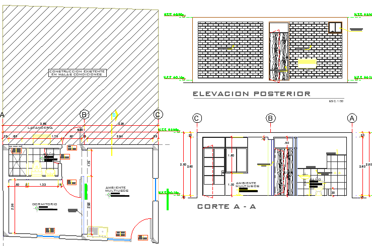 Roof house architecture project dwg file