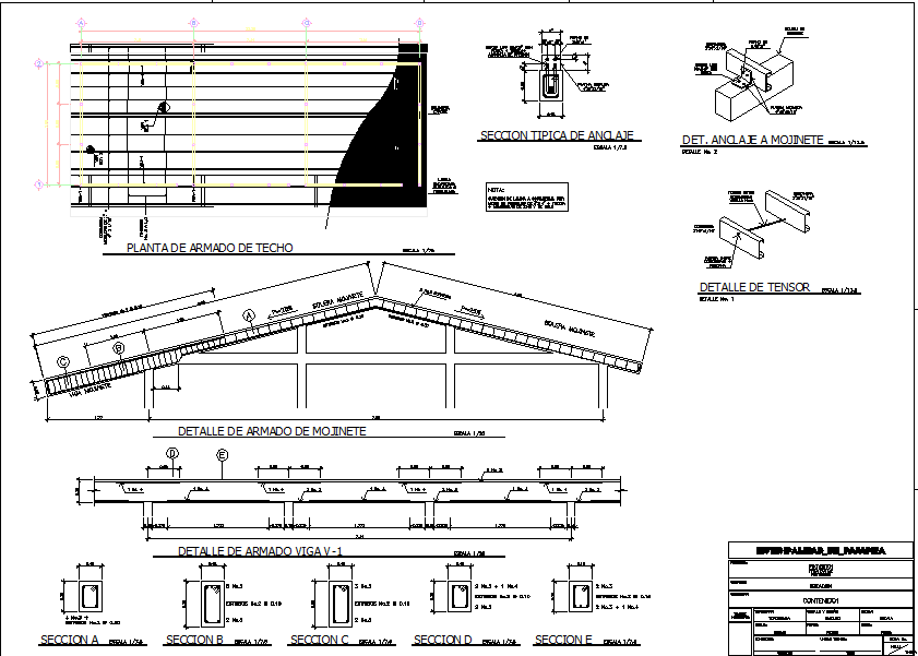 Roof plan, elevation and section detail dwg file