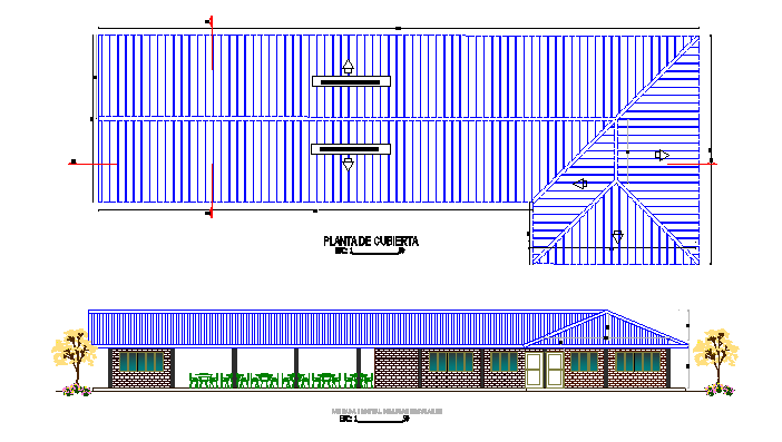 Roof plan and elevation detail dwg file