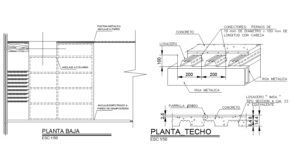 Roof plan and low level plan autocad file