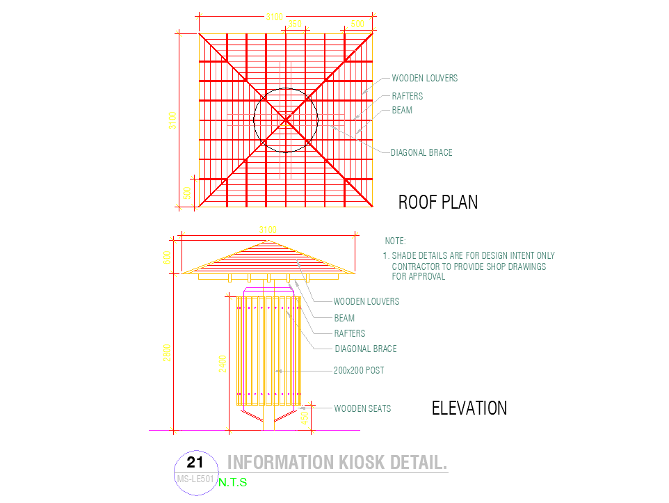 Roof plan detail and elevation view detail dwg file