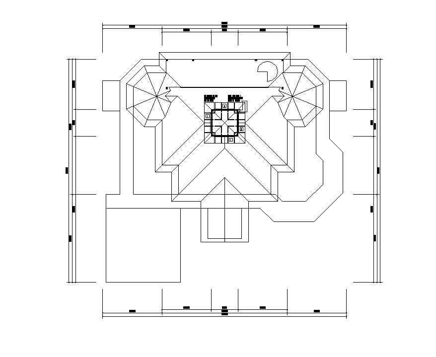 Roof plan of a building detail 2d view layout autocad file