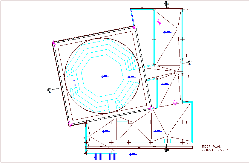 Roof plan of first level for turkey multipurpose room dwg file