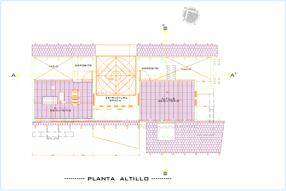 Roof plan of high floor plan of house with architectural view dwg file