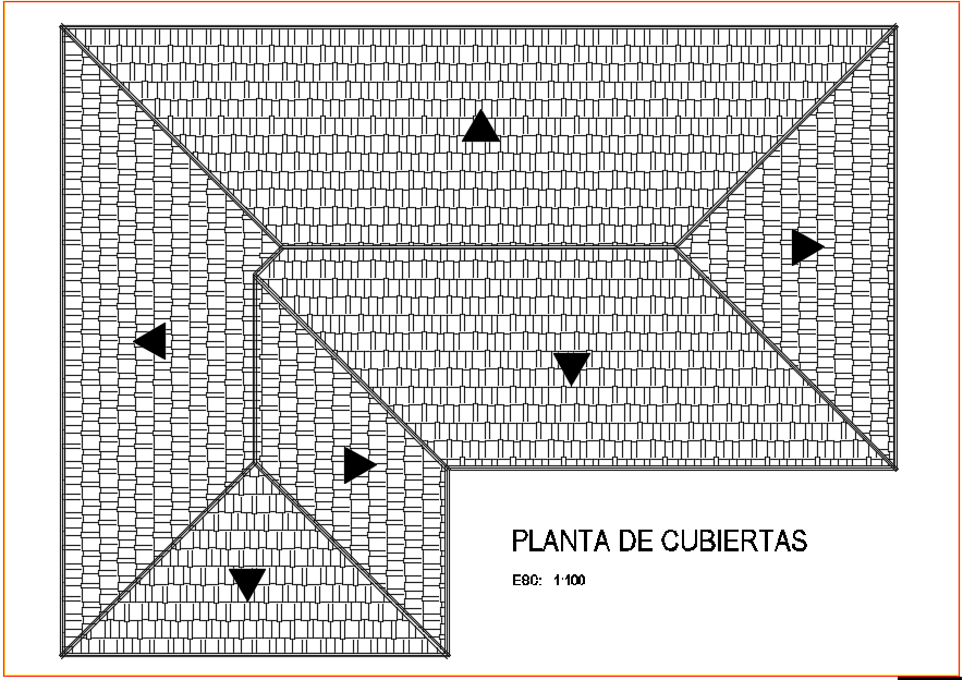 Roof plan of office with architecture view dwg file