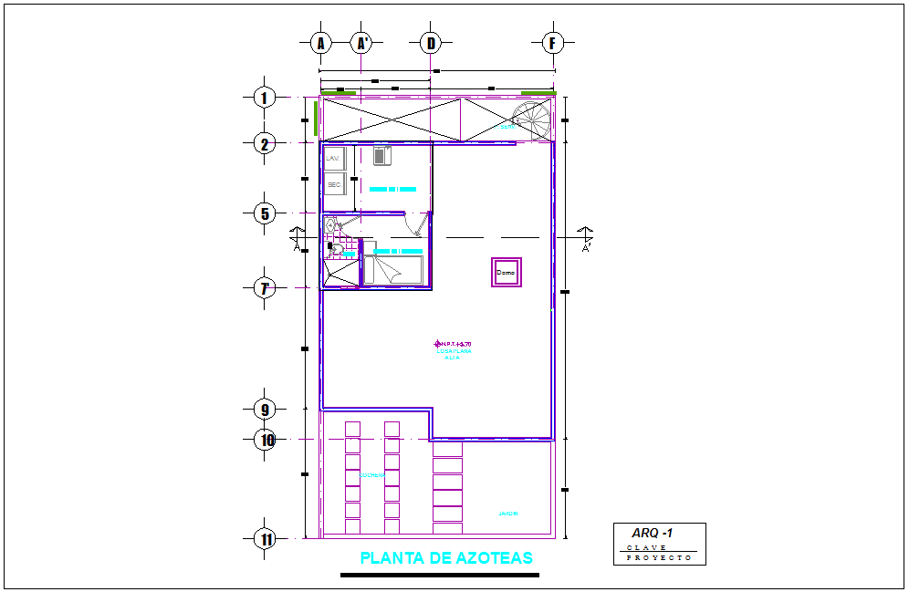 Roof plan of residence area with view architectural view-1 dwg file