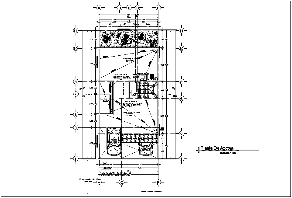 Roof plan of residential area with architecture view dwg file