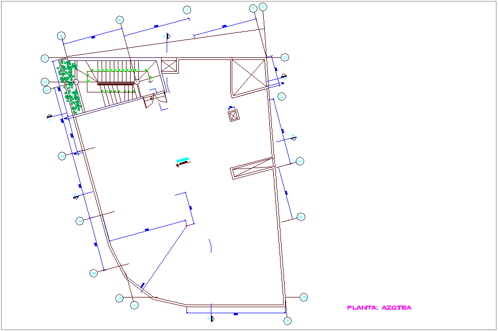 Roof plan with construction view for commercial building dwg file