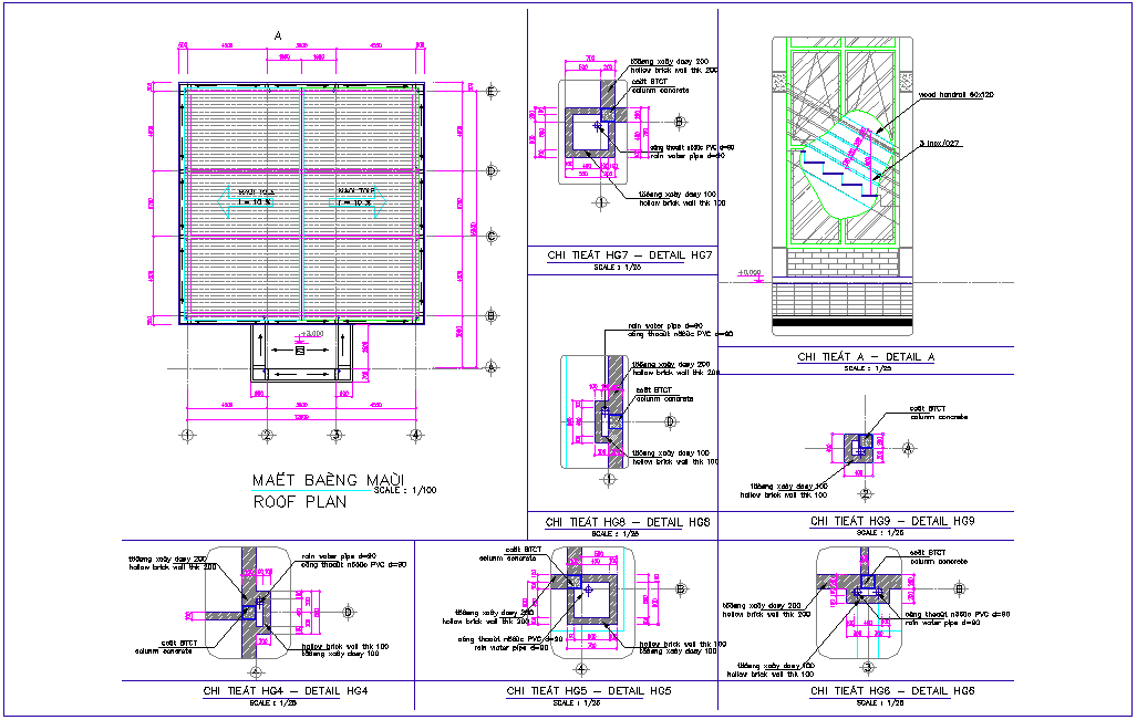 Roof plan with detail for office design dwg file