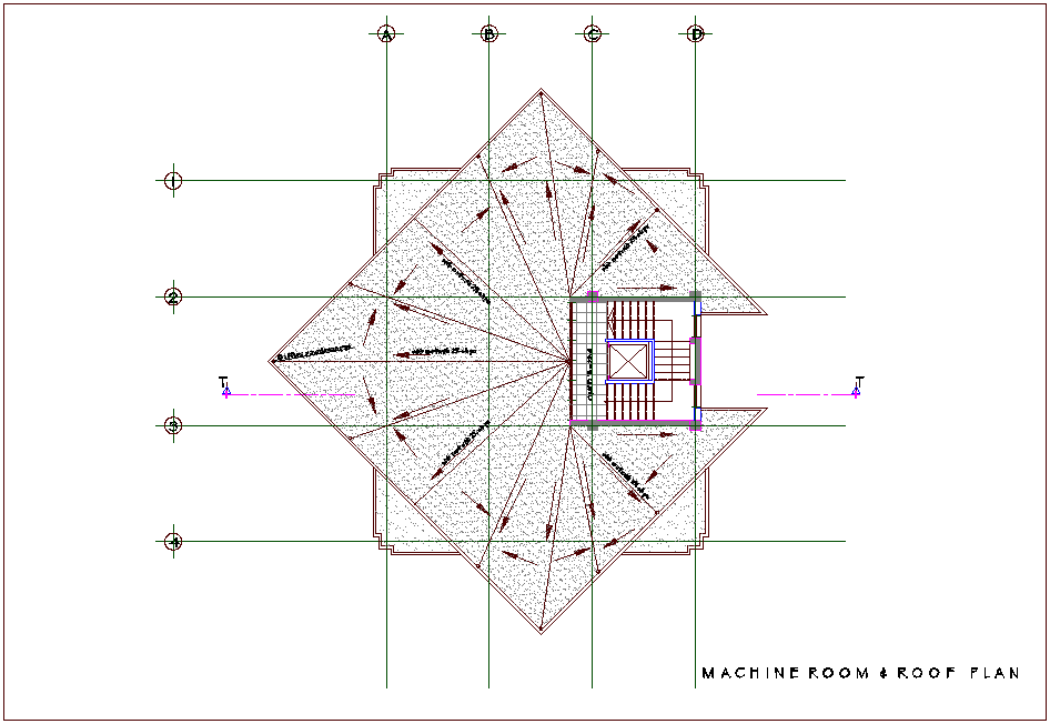 Roof plan with machine area view for mixed use building dwg file
