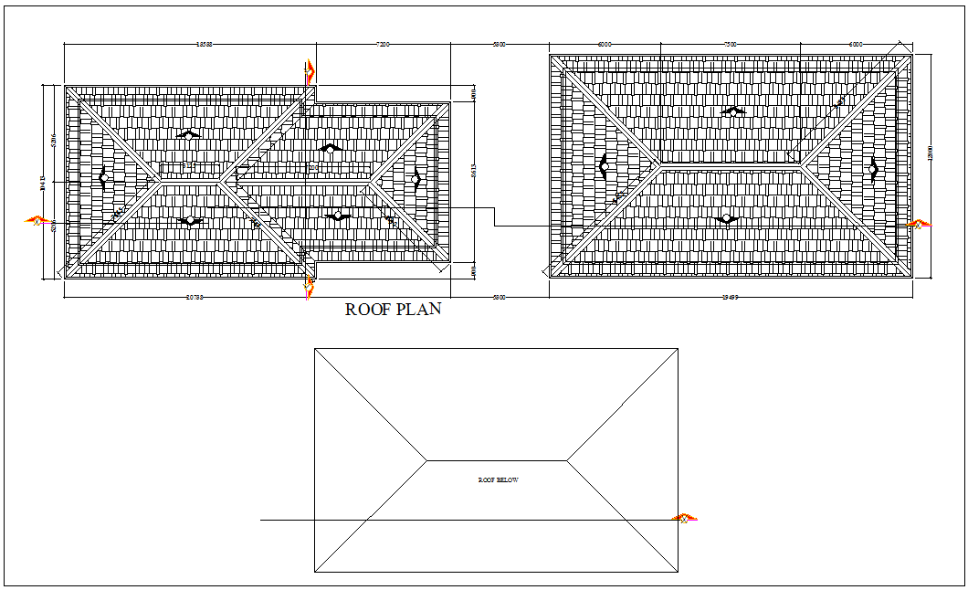 Roof plan with view of commercial area for computer business center dwg file