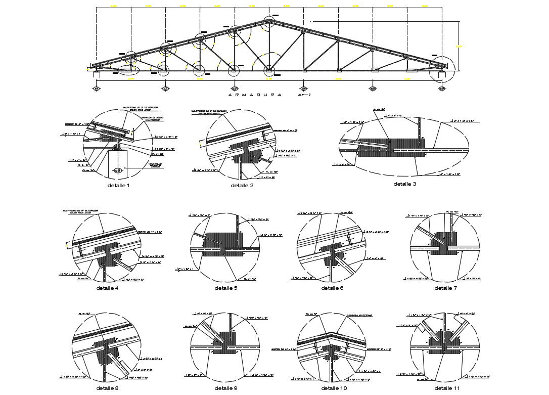 Roof section and construction details of office building dwg file