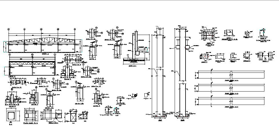 Roof section and construction details with beam dwg file