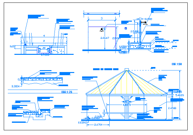 Roof shelter with palm leaves or branches dwg file