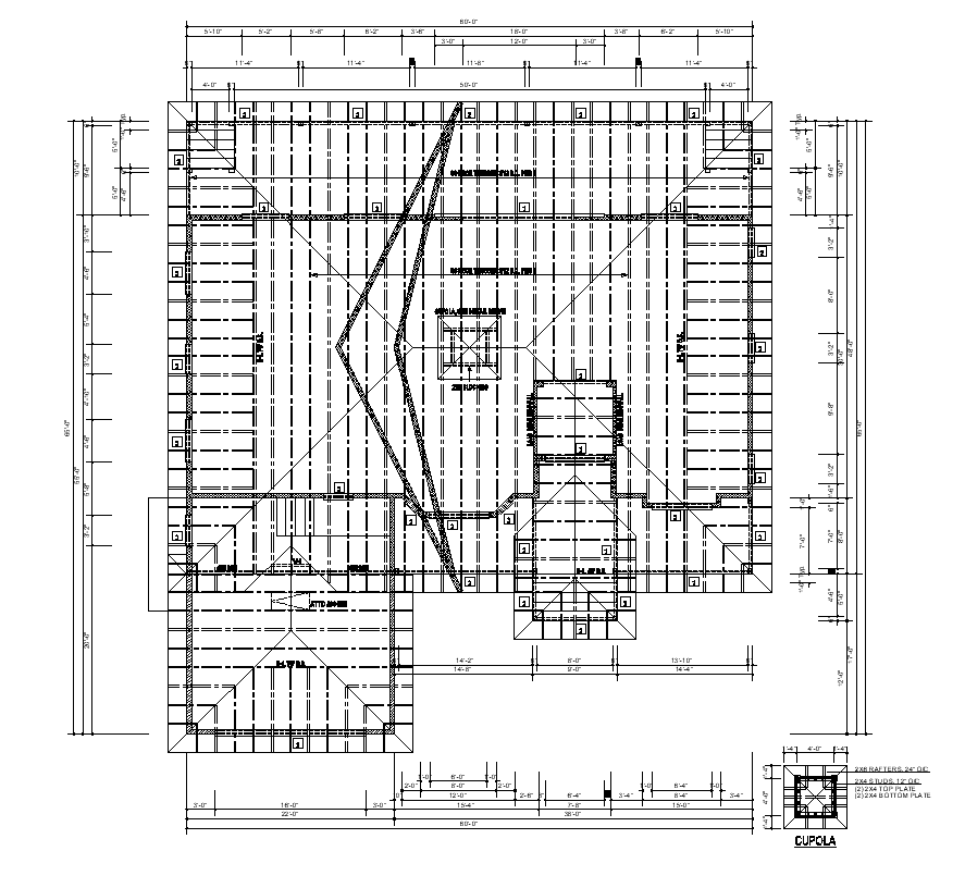 Roof structural plan detail 2d view layout autocad file