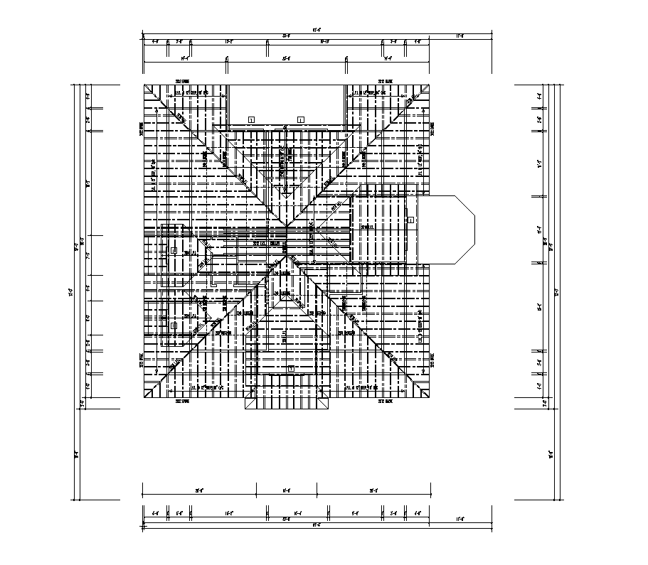 Roof structure detail plan 2d view layout autocad file