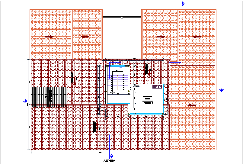 Roof top plan of hospital with architectural view dwg file