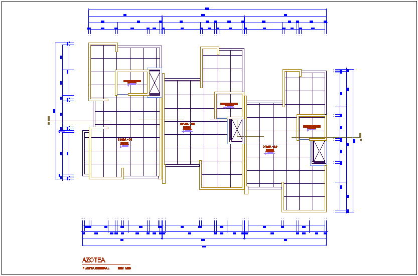 Roof top plan of multi family building dwg file