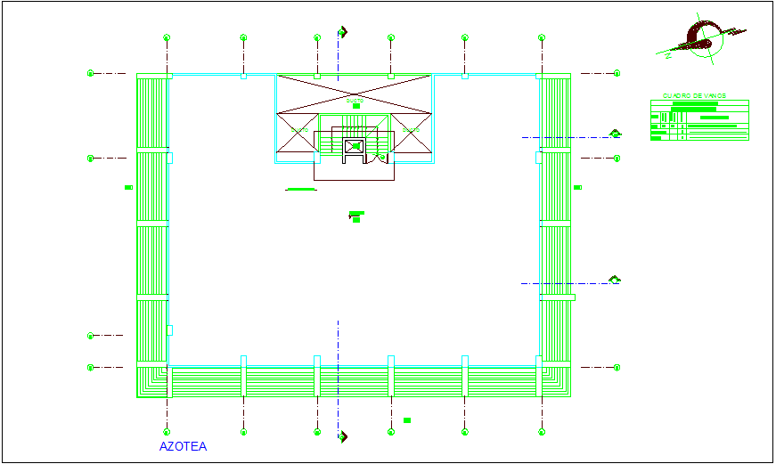 Roof top plan of municipal building dwg file