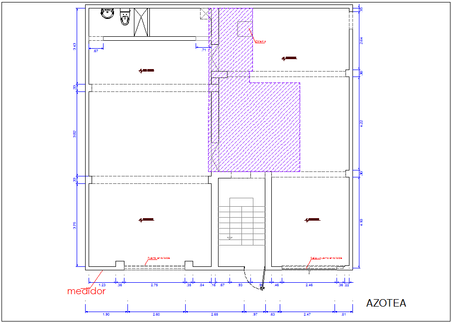 Roof top plan of office with architectural view dwg file