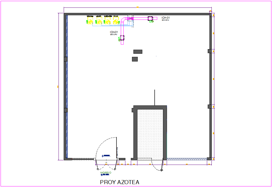 Roof top plan with duct pipe line view for office of IIMM dwg file
