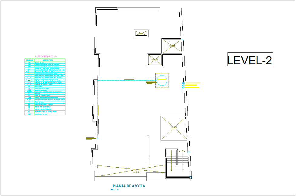 Roof top plan with electrical view of house with its legend for second level dwg file