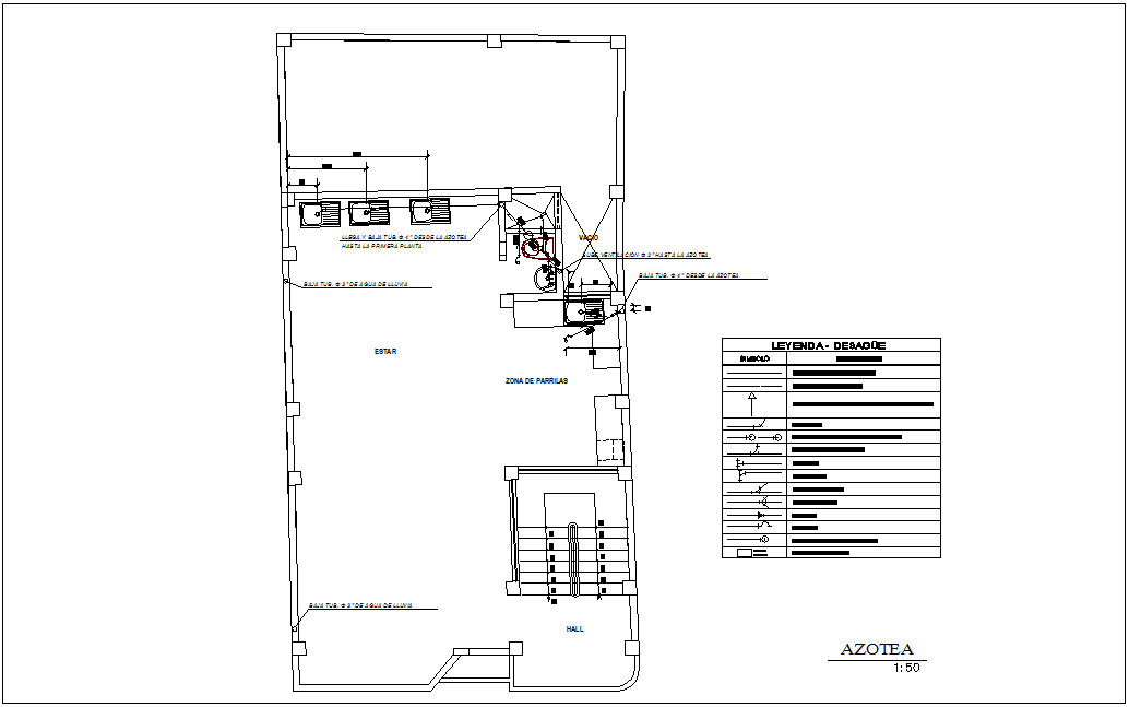 Roof top plan with sanitary view for family house dwg file