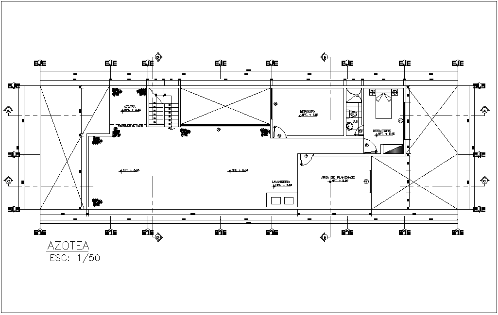 Roof top plan with view of architecture view of house dwg file