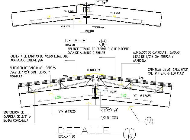 Roof type ceiling construction details of house dwg file