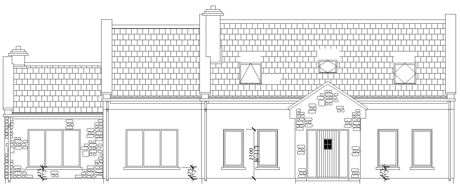 Roof House Building Front Elevation Design AutoCAD File