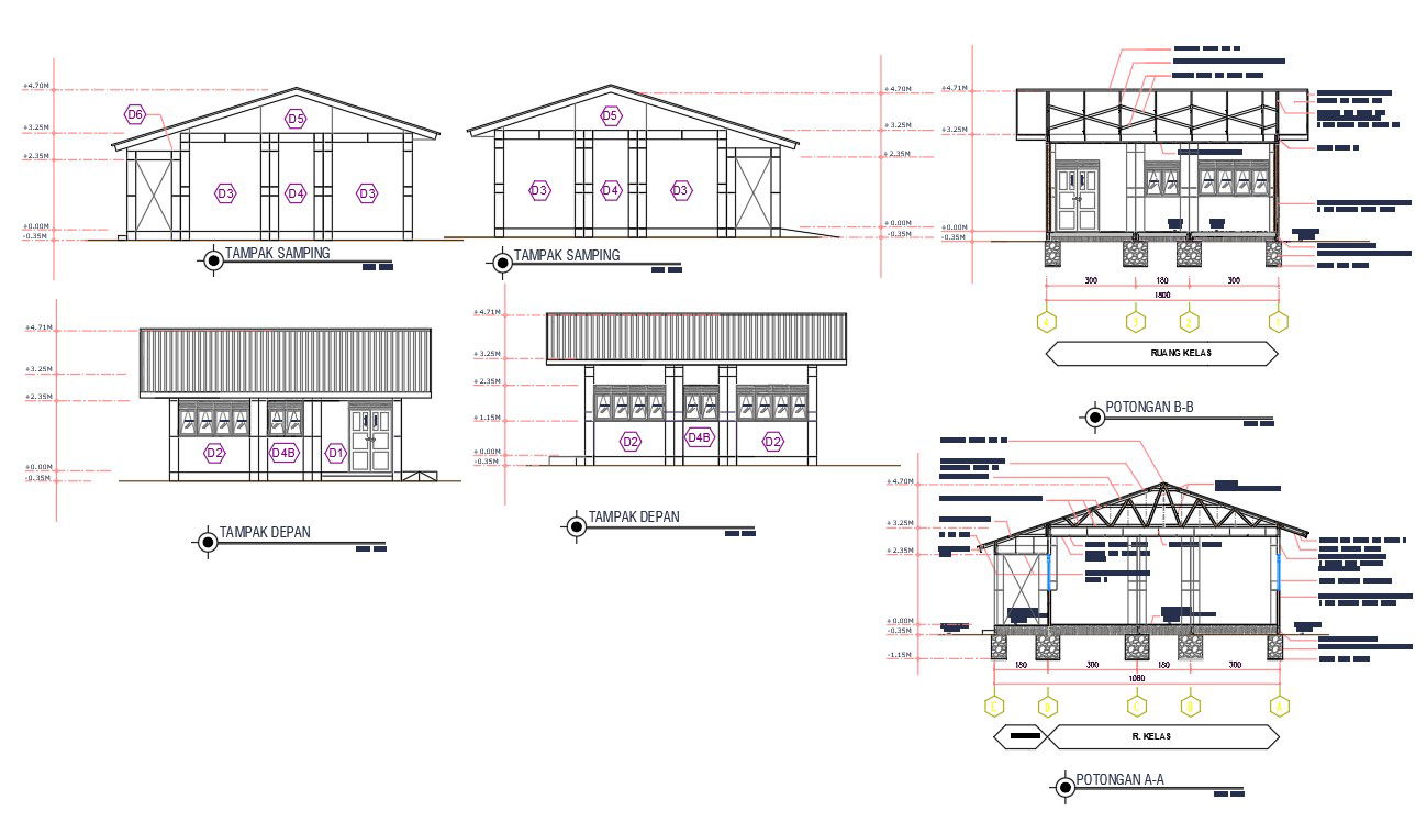 Roof House Building Sectional Elevation Design
