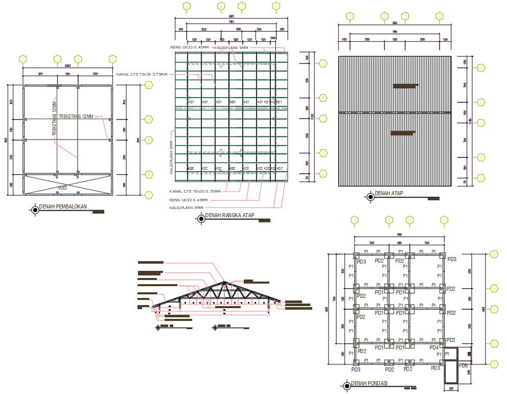 Roof House Construction Drawing DWG File