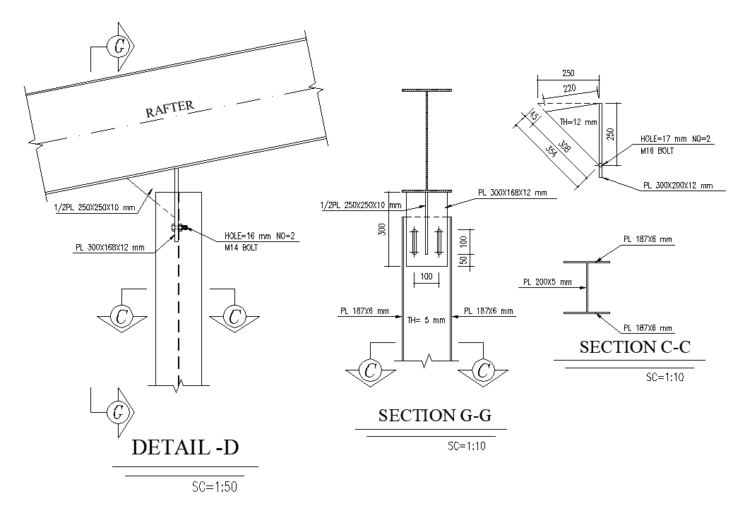 Roof Rafter Joint Column Section CAD Drawing Free Download DWG File